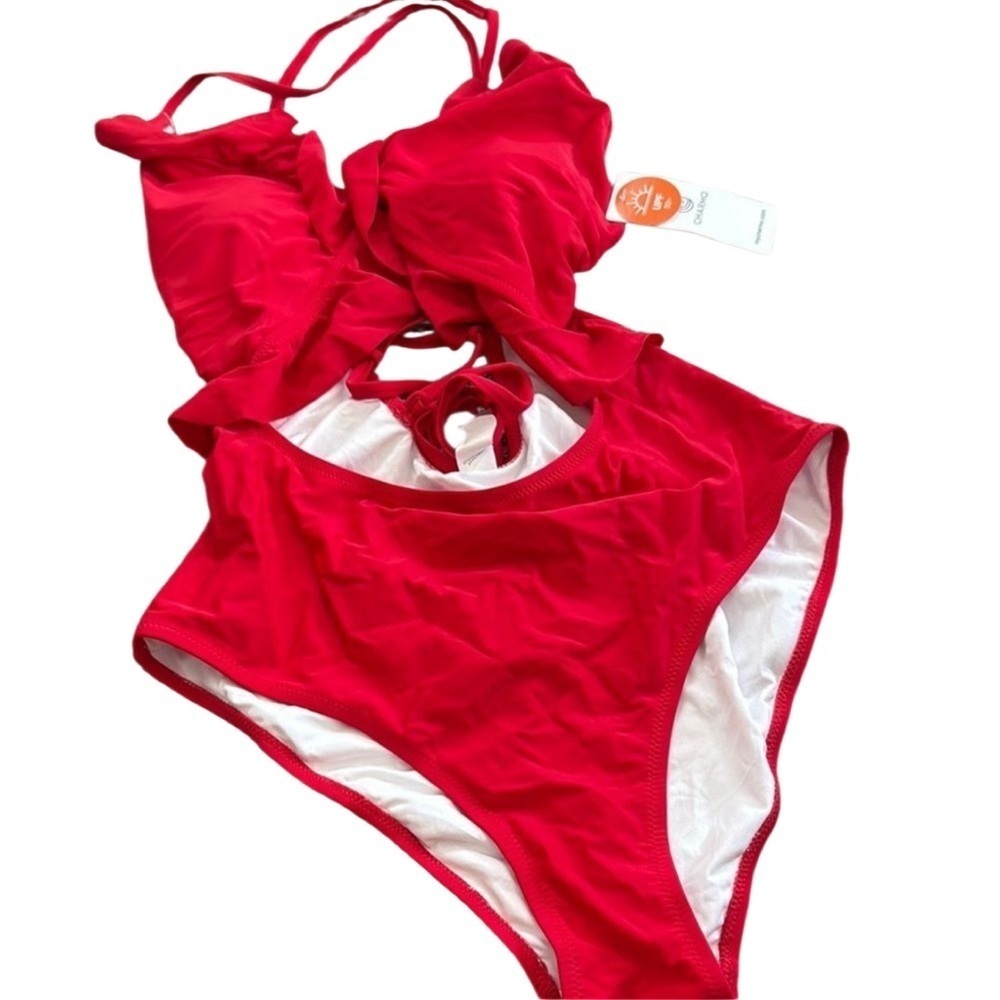 Stylish Red charmo One Piece Swimsuit strappy women’s suit nwt large spf 50